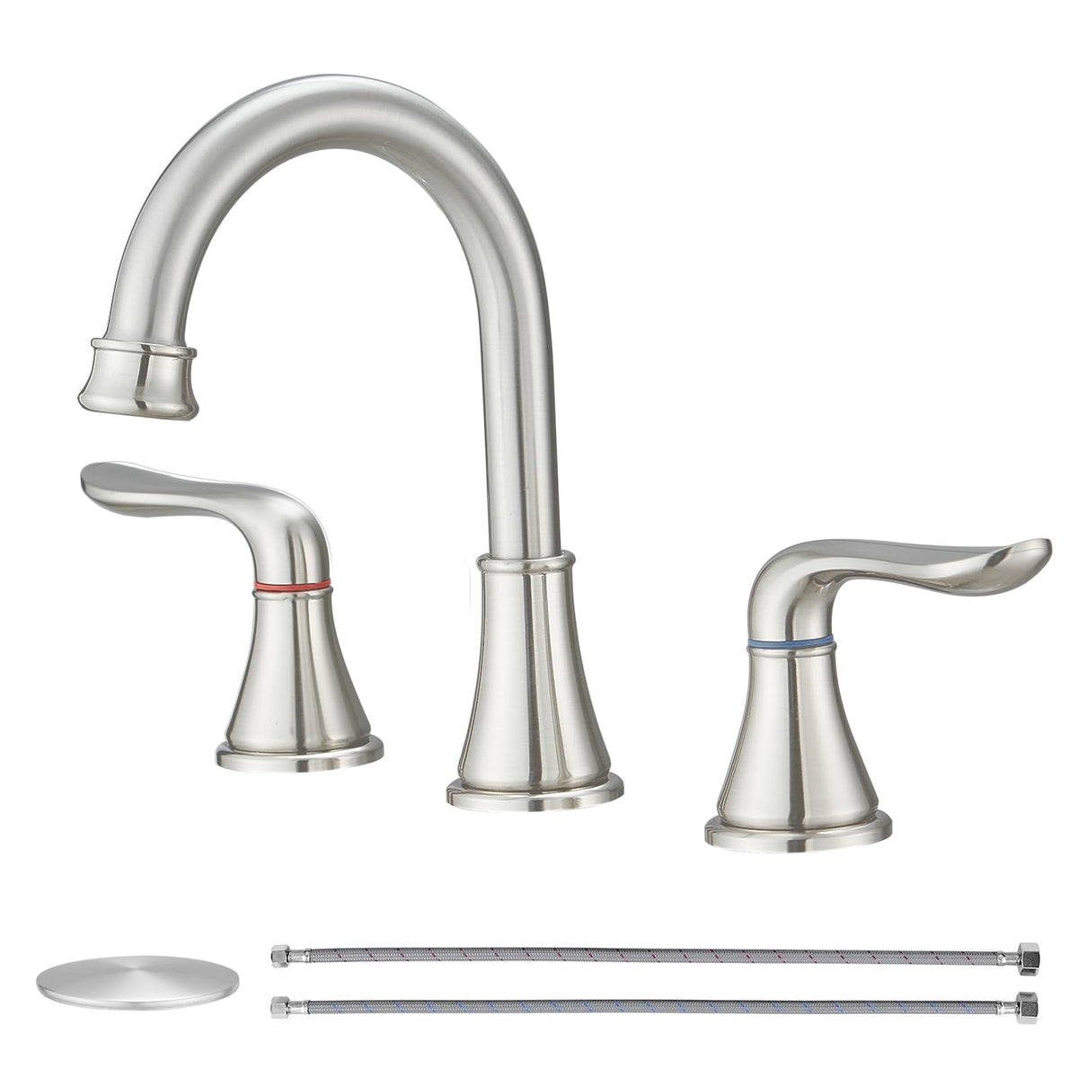 GENBONS Widespread Bathroom Faucets 3 Hole Brushed Nickel 8 Inch Faucet for Bathroom Sink Vanity RV Farmhouse Double Handles 3 Piece Faucets with Pop Up Drain