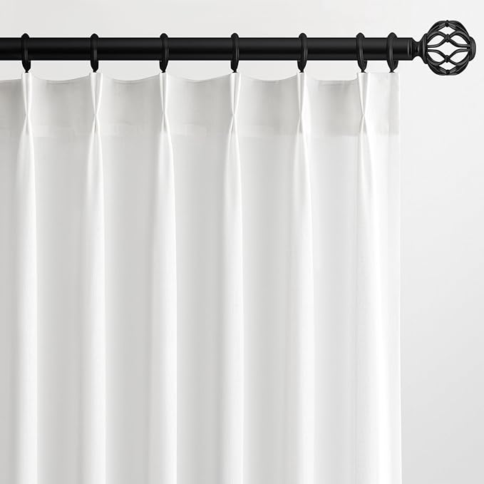 Topfinel Pinch Pleated 63 Inch Curtains 2 Panels for Living Room Cream Linen Curtains 63 Inches Long Pinch Pleat Drapes for Track System Light Filtering Semi Sheer Curtains for Dining Bedroom Office