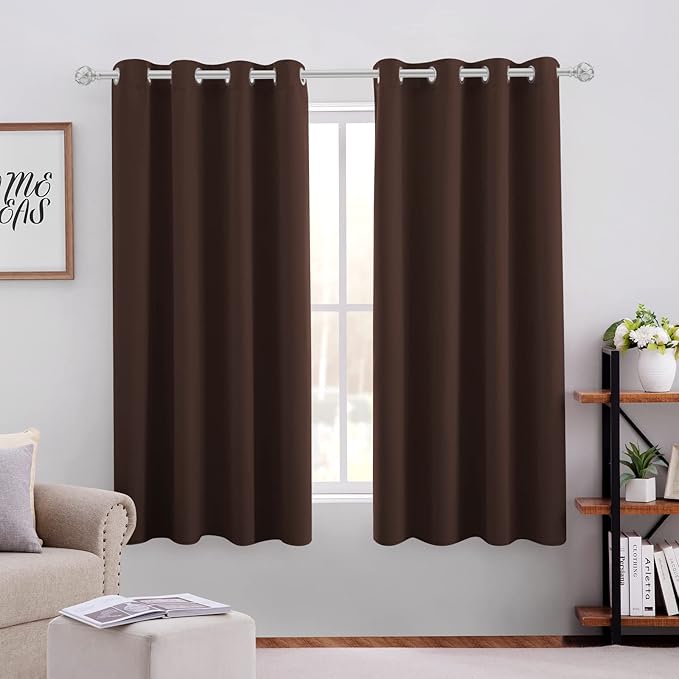 HOMEIDEAS Chocolate Blackout Curtains 52 X 63 Inch Brown Bedroom Curtains Set of 2 Panels Room Darkening Curtains/Drapes, Thermal Grommet Light Blocking Window Curtains for Living Room