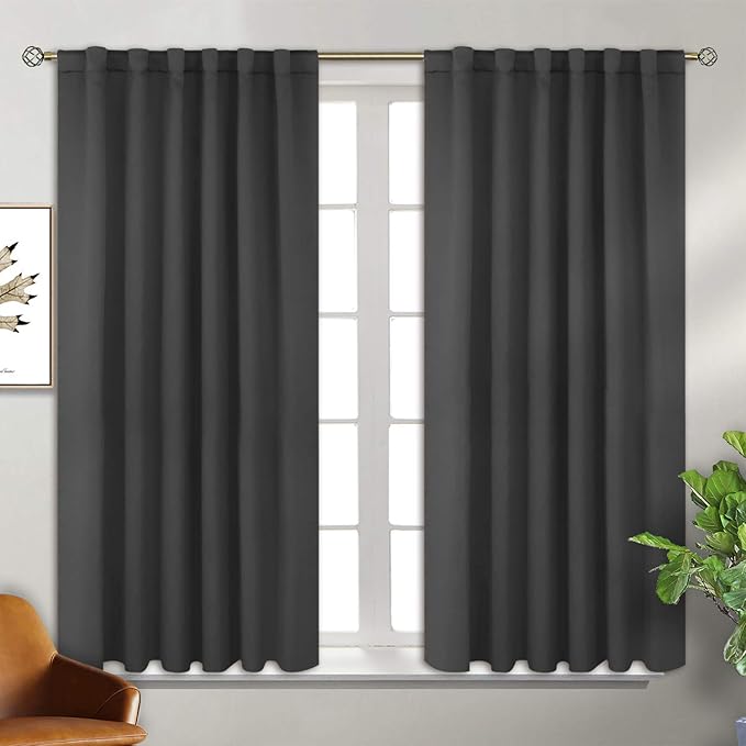 BGment Rod Pocket and Back Tab Blackout Curtains for Bedroom - Thermal Insulated Room Darkening Curtains for Living Room, Set of 2 Panels (52 x 45 Inch, Dark Grey)