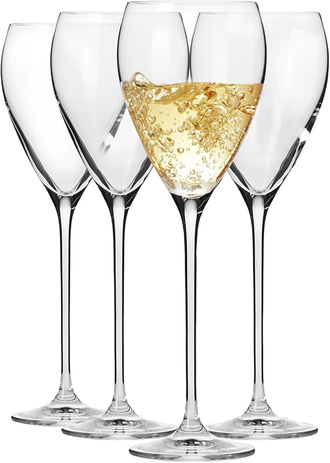 Krosno White Wine Glasses 4 x 9.5 oz, Set of 4,Perla Collection, Elegant Rounded Shape, Durable Crystalline Glass, Unique Design, Dishwasher Safe, Made in Europe