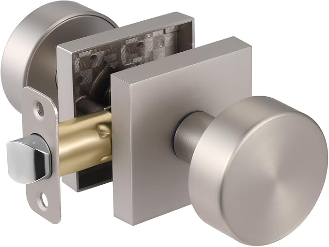 Passage Door Knobs Interior, Brushed Nickel Door Knob for Closet Doors and Hallway, Modern Interior Round Door Handles, Satin Nickel