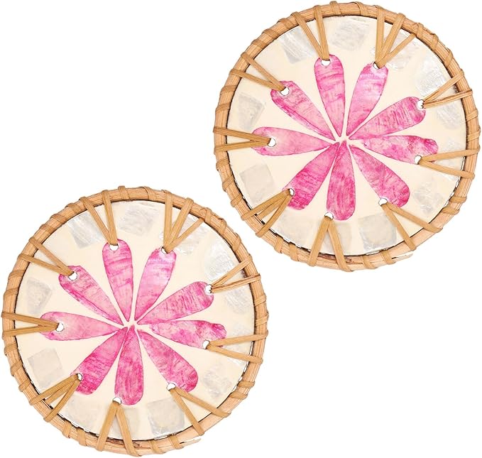 uxcell 2Pcs Handmade Woven Rattan Coasters, Heat-Resistant Drink Coasters for Coffee Table Dining Room Kitchen Coffee Wine Decor, Pink Petal