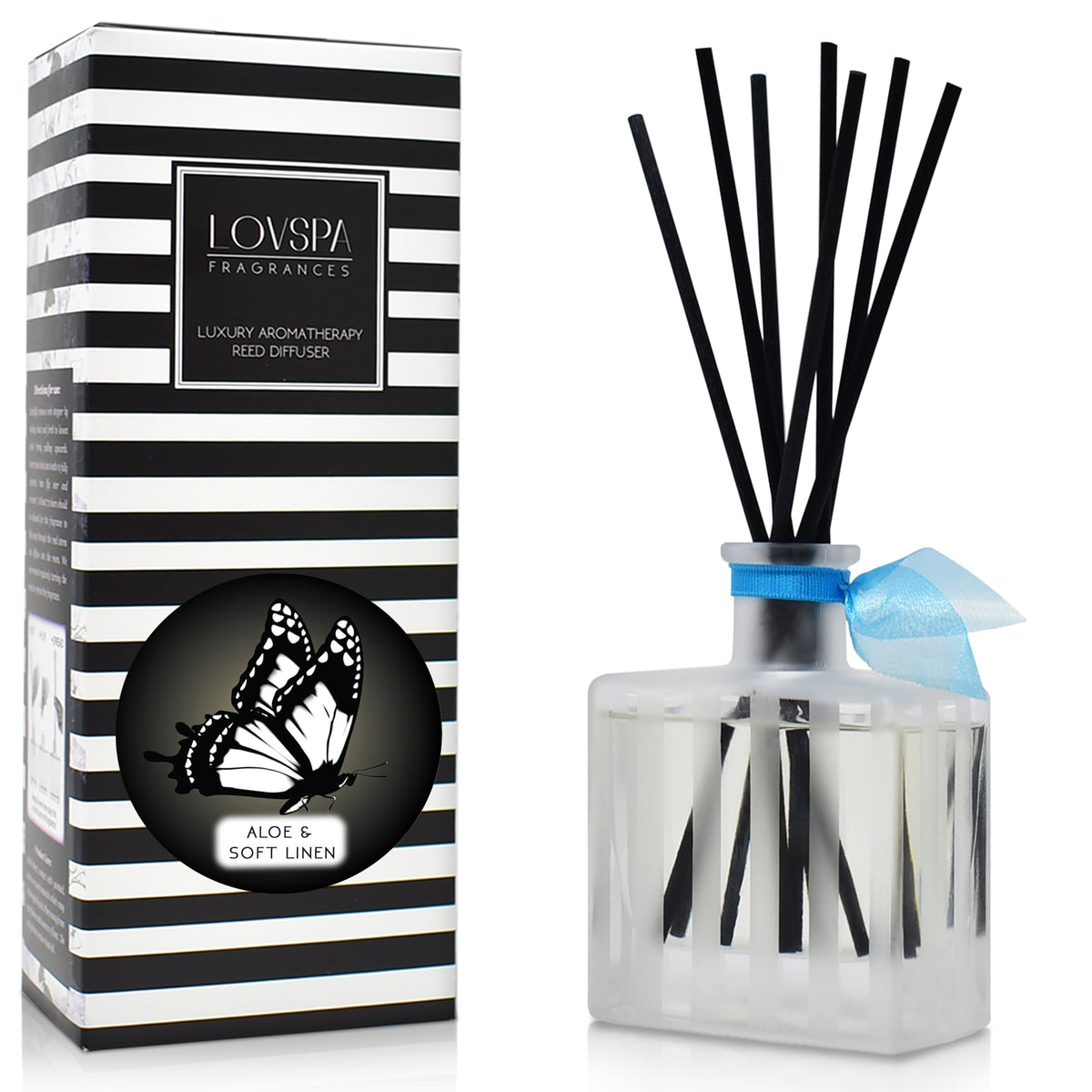 LOVSPA Reed Diffuser Set, Aloe & Soft Linen Scented Oil Diffuser with Sticks, Home Fragrance Accessories for Bathroom Shelf Decor, Aroma Diffusers for Home or Office Desk, USA Made