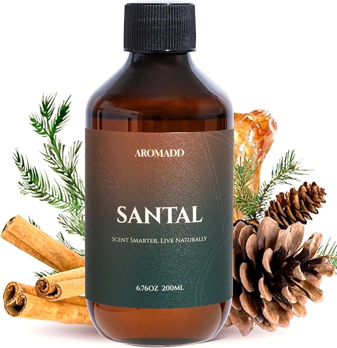 Aromadd Santal Diffuser Oil Inspired by Luxury Hotel Scent, Essential Oils for Waterless Diffuser, Warm Sandalwood & Amber Aroma, Long-Lasting & Natural Home Fragrance - 6.76 fl oz (200 mL)