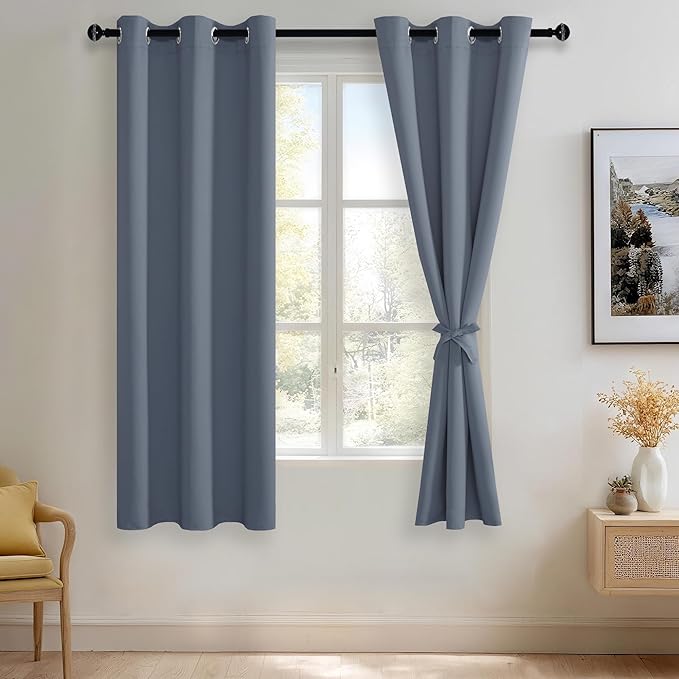JIUZHEN Dusty Blue Blackout Curtains for Bedroom, Light Blocking and Noise Reducing Grommet Curtains for Living Room Darkening Curtains, Set of 2 Window Curtain Panels, 38 x 63 Inch Length