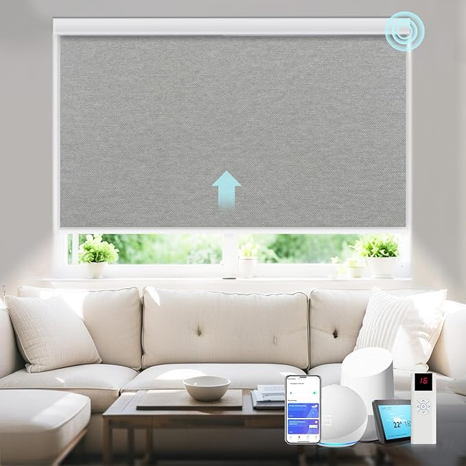 Motorized Blinds with Remote Smart Blackout Shades Electric Curtains Automatic Roller Blinds Shades for Indoor Windows Cordless with Alexa Google Home(Blackout Thunder Grey,W47.5X H62)