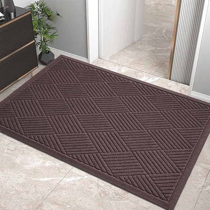 Sturdy Front Door Mat, Absorbent Muddy Dirt Resist Welcome Door Mats Outdoor Indoor, Stain and Fade Resistant, Non-Slip Rubber Backing Low Profile Doormat for Entryway, 36×24, Coffee