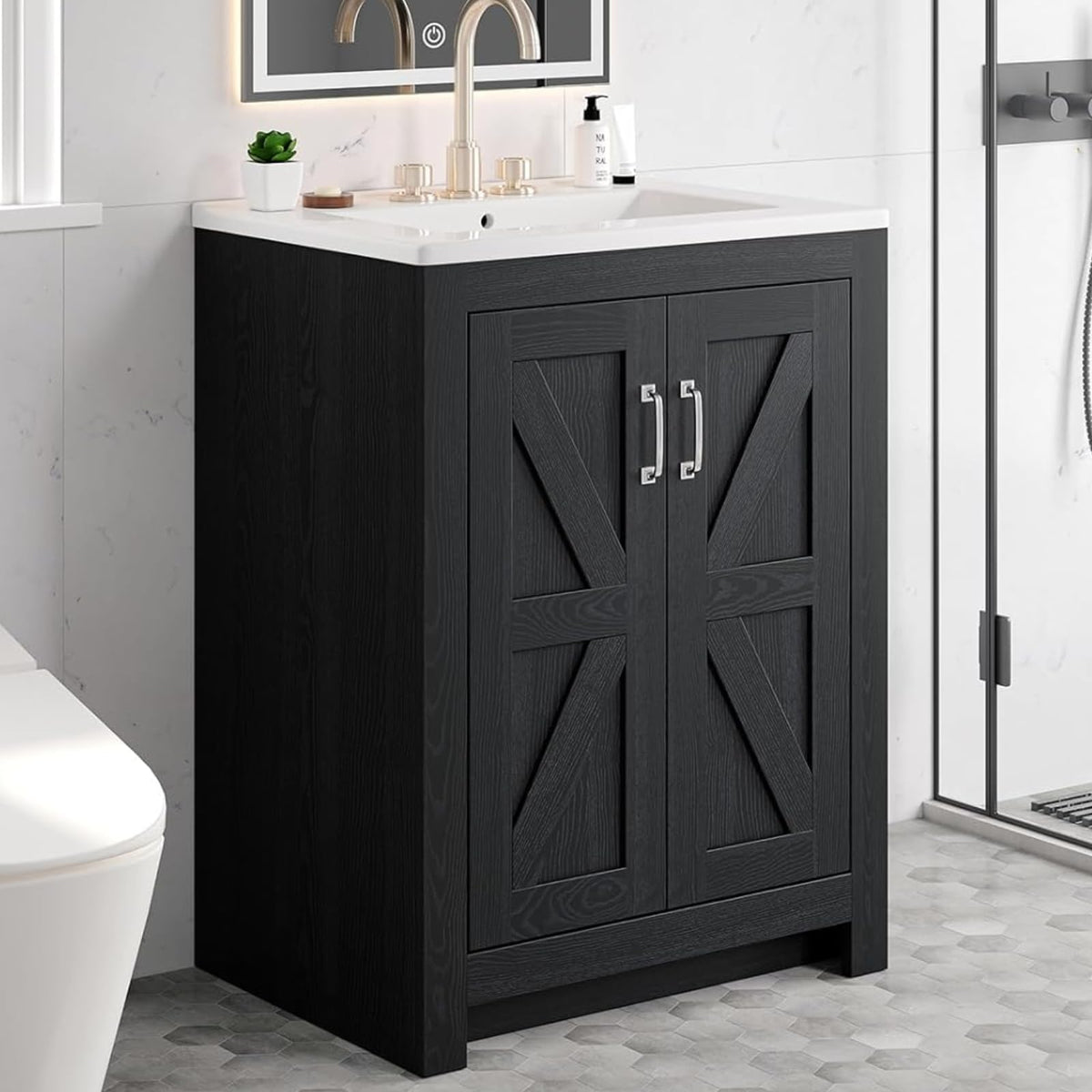 Modernmate 24 Inch Bathroom Vanity with Ceramic Sink, Black Bath Vanity