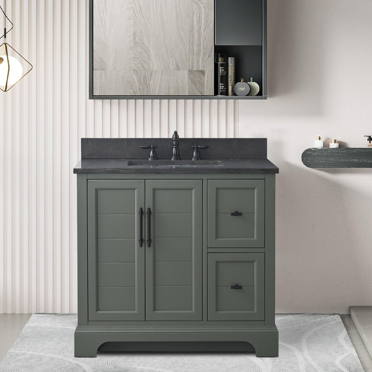 Vanity Art 36 Inch Bathroom Vanity with Single Sink, Vintage Green
