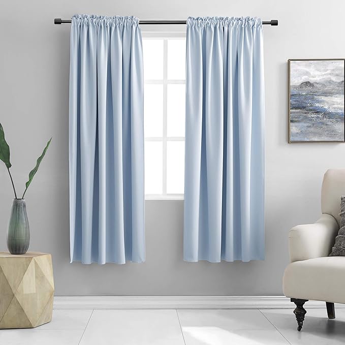 DONREN Light Blue Cerulean Room Darkening Thermal Insulated Curtains Drapes for Nursery,Rod Pocket Blackout Curtains for Bedroom(2 Panels,42 inches Wide by 63 inches Long)
