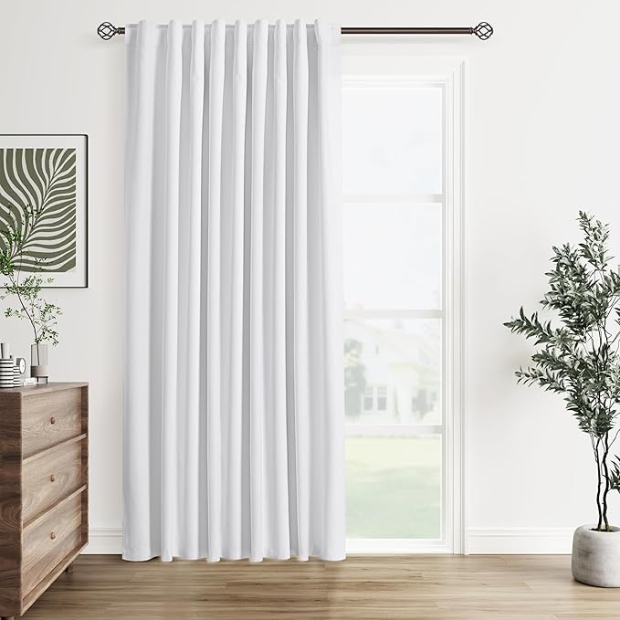 Guken White Linen Blackout Curtains 60 Inch Wide by 90 Inch for Living Room Bedroom Back Tab Thermal Insulated 100% Black Out Linen 1 Drapes Room Darkening Window Curtains White,1 Panel