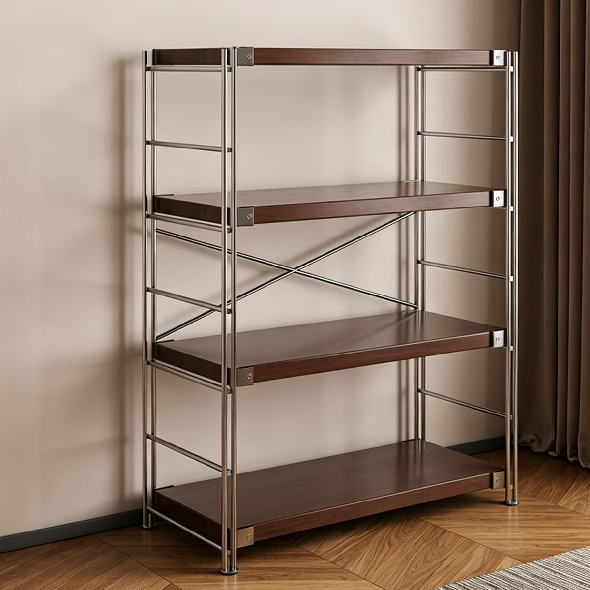 Industrial Bookshelf Adjustable,Rack With Storage Industrial Bookshelf，Modern Open Shelving Unit Book Shelves, Freestanding Wood & Metal Display Shelves, Living Room Storage Organizer, For Bedroom