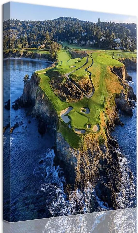 Pebble Beach Golf Course Canvas Wall Art for Living Room Bedroom Bathroom Home Decorations Sports Landscape Office Room Decor Golf Framed Artwork Giclee Prints Ready to Hang(28''W x 44''H)