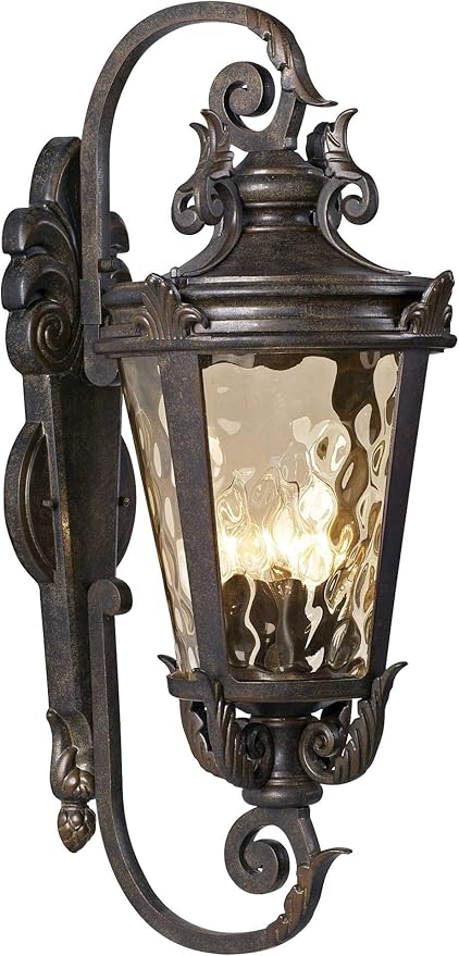 John Timberland Casa Marseille Rustic Industrial Outdoor Wall Light Fixture Warm Bronze Scroll 27 1/2" Hammered Glass for Exterior House Porch Patio Outside Deck Garage Yard Front Door Garden Home