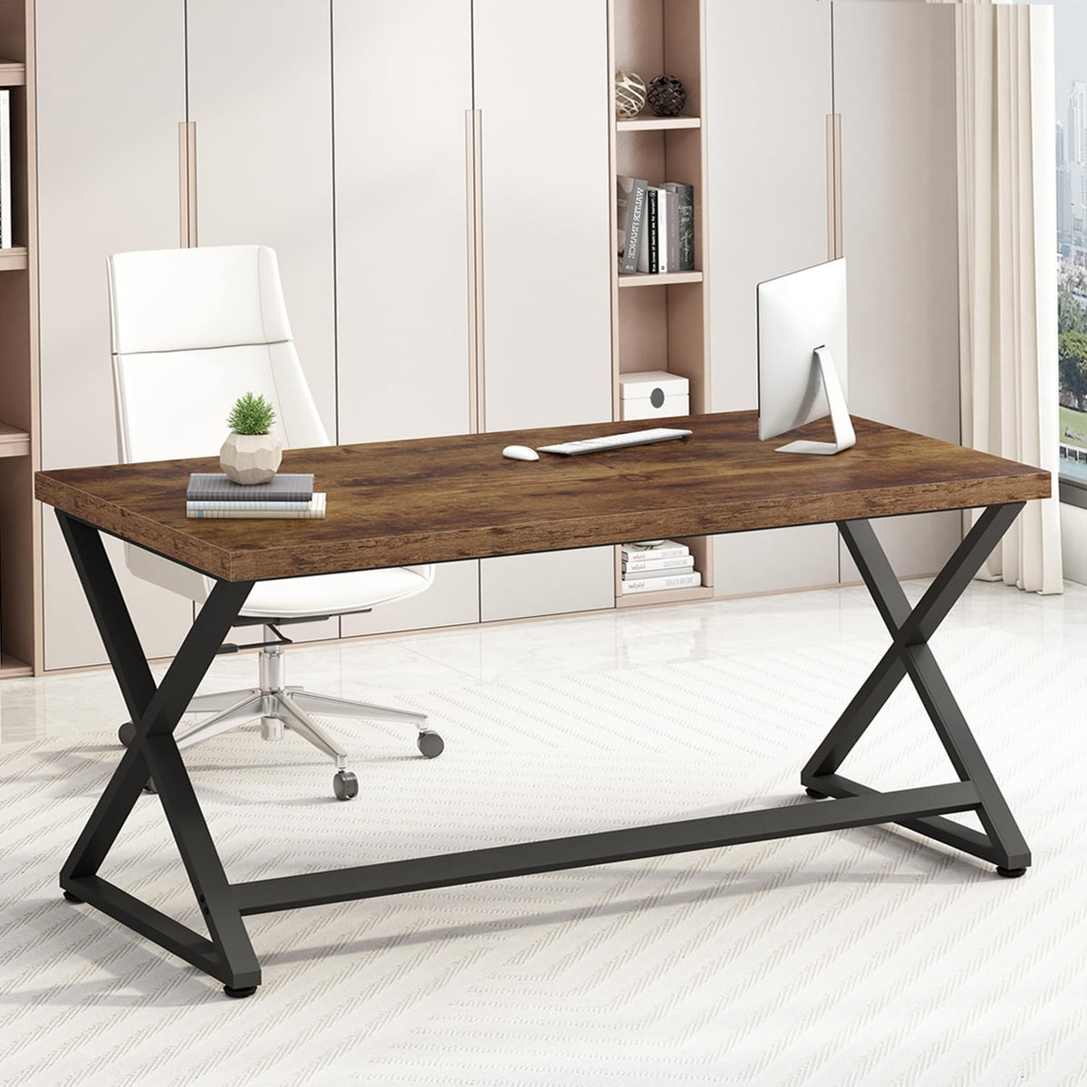IBF 55 in Computer Desk, Home Office Work Study Writing Desk, Rustic Brown