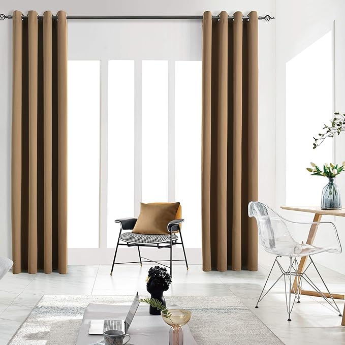 Blackout Curtains for Bedroom Thermal Insulated Light Blocking Room Darkening Curtains Solid Grommet Window Drapes for Living Room, Set of 2 Curtain Panels 62 W x 106 L inch Long Coffee