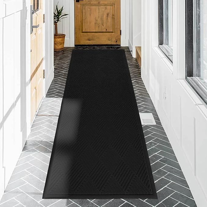 Sturdy Front Door Mat, Absorbent Muddy Dirt Resist Welcome Door Mats Outdoor Indoor, Stain and Fade Resistant, Non-Slip Rubber Backing Low Profile Doormat for Entryway, 72×24, Black