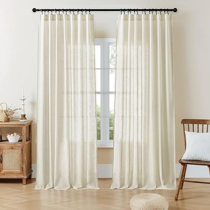 Joydeco Linen Curtains 90 Inch Length 2 Panel Sets,Light Filtering Curtains for Bedroom 52 Inch Wide Living Room Drapes with Back Tabs & Rod Pockets (W52 x L90 Inch, Beige)