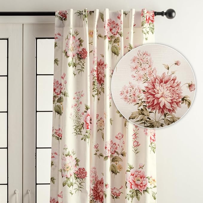 Maison d' Hermine Curtains for Living Room 100% Cotton 84 inch Length One Panel Light Filtering Curtains for Bedroom Windows with Rod and Loop Pockets Drapes (Swyncombe Coral, 50" W x 84" L)
