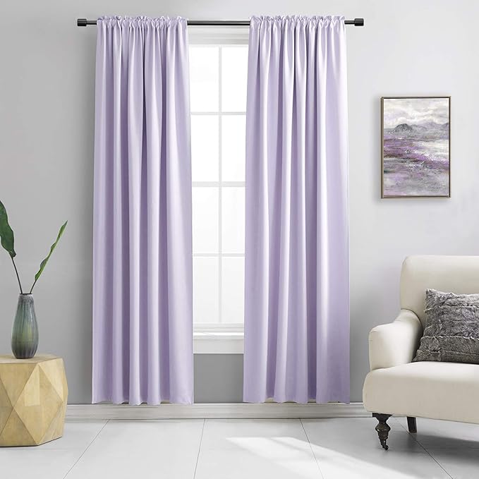 DONREN 108 inch Extra Length Curtains for Bedroom - Rod Pocket Smooth Tactility Room Darkening Window Panels for Patio (52 W x 108 L,Lavender,2 Pieces)