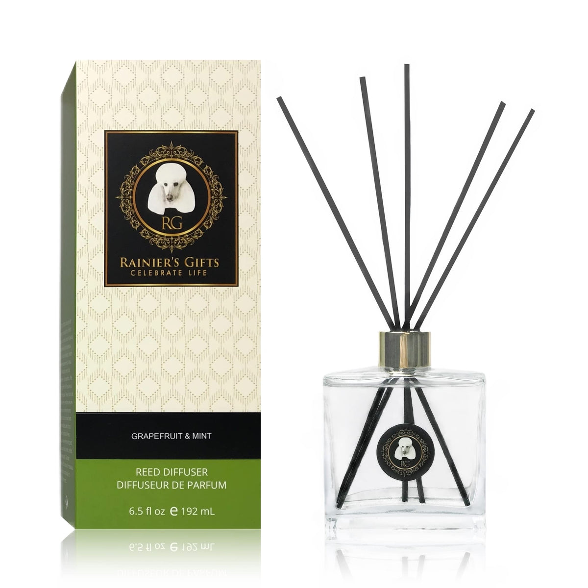 Rainier’s Gifts Reed Diffuser Set (Grapefruit & Mint) - Scented Oil Diffuser Sticks - Home Fragrance Aromatherapy Air Freshener 6.5 fl oz