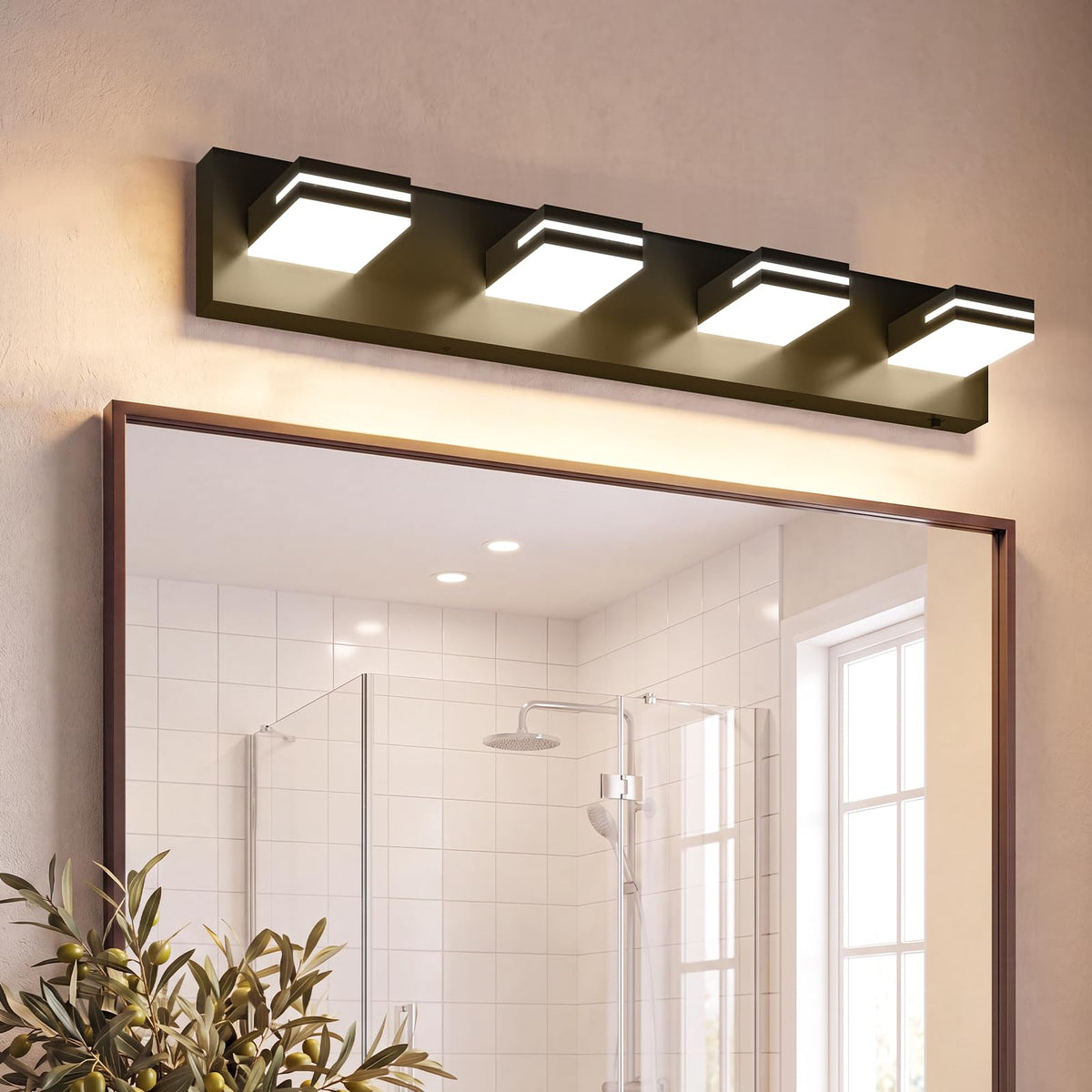 VOLISUN Modern 30-Inch 4-Light Black LED Bathroom Vanity Light Fixtures Over Mirror, 5CCT Dimmable, ETL Certificated