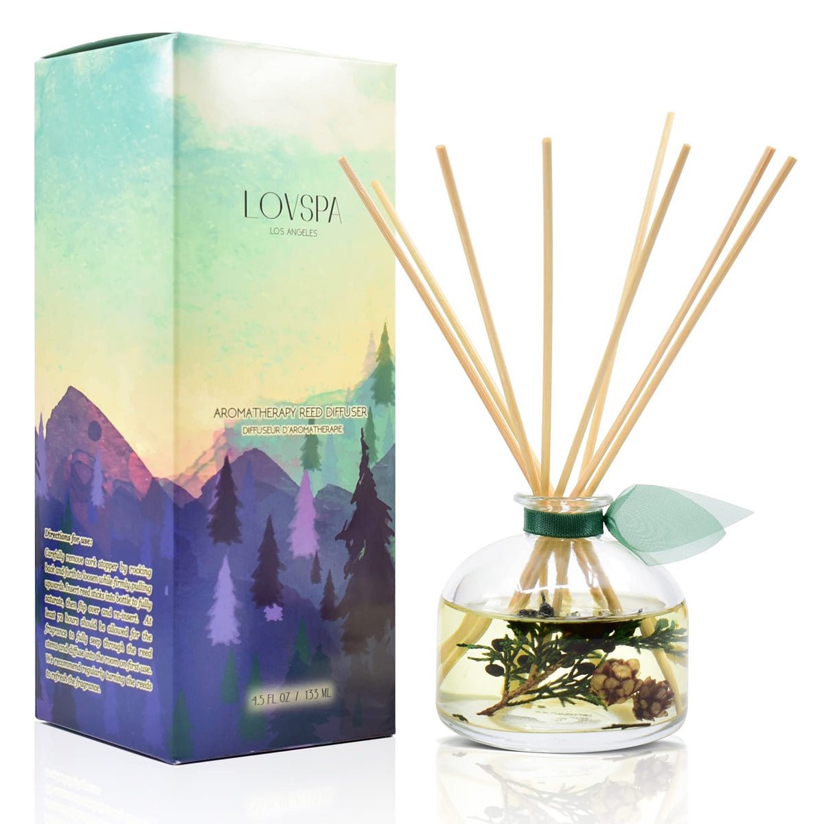 LOVSPA Reed Diffuser Set, Winter Forest Pine Scented Oil Diffuser with Sticks, Home Fragrance Accessories for Bathroom Shelf Decor, Aroma Diffusers for Home or Office Desk, USA Made