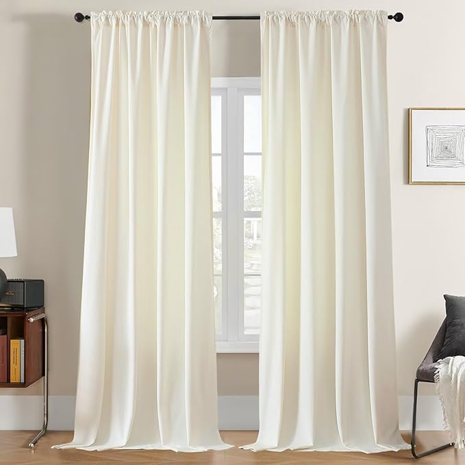Joydeco White Velvet Curtains 96 inch Length 2 Panels, Luxury Blackout Rod Pocket Thermal Insulated Window Curtains, Super Soft Room Darkening Drapes for Living Dining Room Bedroom,W52 x L96 inches
