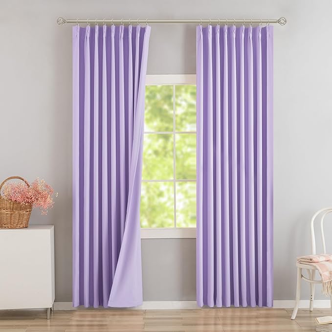 DONREN Lavender Purple Pinch Pleated Blackout Curtains with Hooks - 120 inch Length Room Darkening Thermal Insulated Window Curtain Panels Ceiling to Floor for Living Room 2 Panel 40" Wx120 L