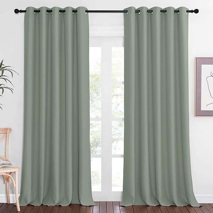 NICETOWN Sage Green Blackout Curtains for Bedroom - Grommet Thermal Insulated Family Home Window Treatments Solid Room Darkening Privacy Drape for Living Room (W66 x L102, 1 Panel)