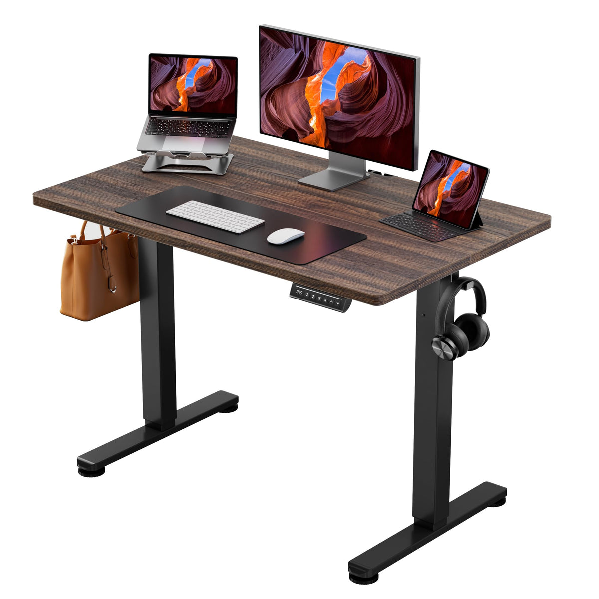 ErGear Height Adjustable Electric Standing Desk, 44 x 24 Inches Sit Stand up Desk, Memory Computer Home Office Desk, Dark Walnut
