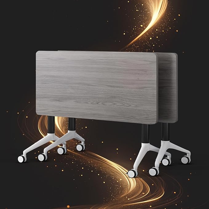 Conference Table, Folding Conference Room Tables, Modern Flip Top Seminar Training Meeting Table with Wheels, Modular Foldable Conference Tables for Home Office Classr (Gray 2 Pack 55.1inch)