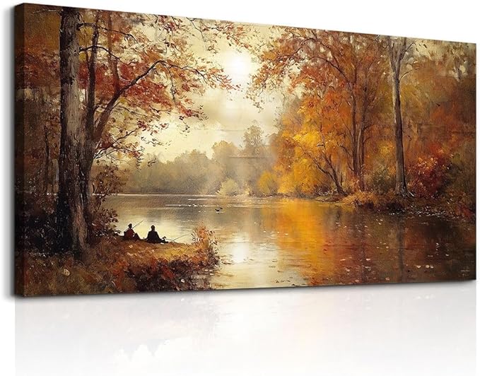 FUHAIHUA Canvas Wall Art For Living Room Large Wall Decor For Office Modern Bedroom Decorations Saffron Yellow Tree Landscape Pictures Forest Paintings Artwork Ready To Hang Home Decor 30"x60"