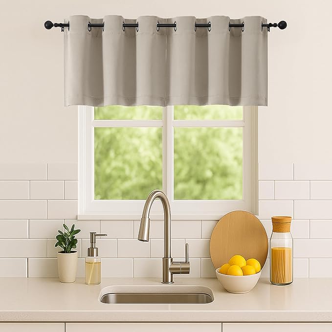 Simplebrand Stone Kitchen Valances for Windows 18 Inches Long 2 Pack, Room Darkening Window Valances for Living Room, Grommet Short Straight Drape Kitchen Curtains for Bedroom Kids Room, 40Wx18L