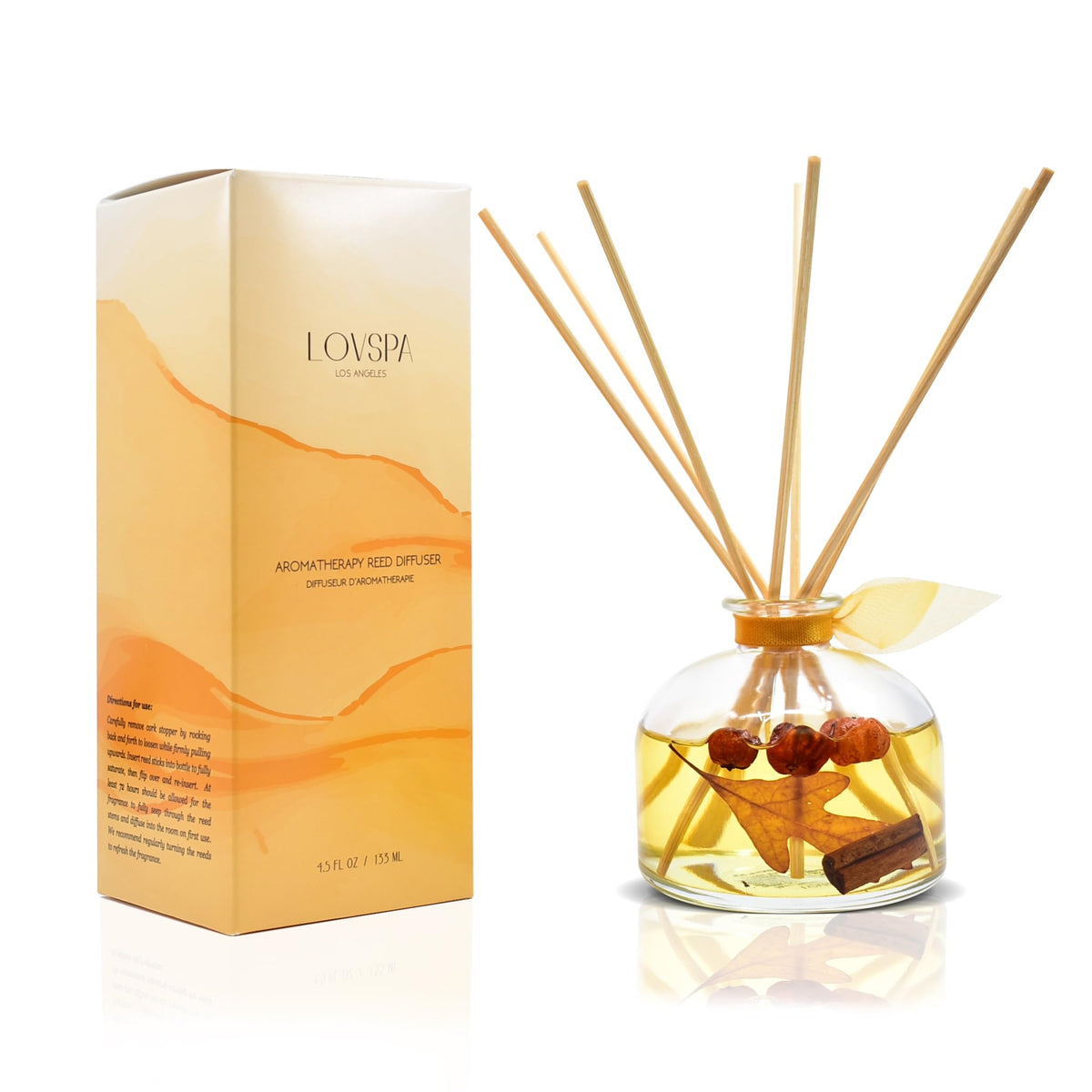 LOVSPA Reed Diffuser Set, Pumpkin Vanilla Chai Scented Oil Diffuser with Sticks, Home Fragrance Accessories for Bathroom Shelf Decor, Aroma Diffusers for Home or Office Fall Decor, USA Made