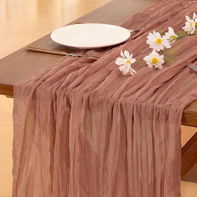 Socomi 3pcs Dusty Rose Christmas Cheesecloth Table Runner Boho Rustic Gauze 120 inch 10FT Cheese Cloth Runner for Wedding Party Baby Shower Birthday Home Decor Holiday Decorations