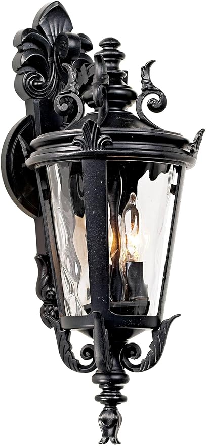 John Timberland Casa Marseille European Outdoor Wall Light Fixture Textured Black French 21 3/4" Clear Hammered Glass for Exterior House Porch Patio Outside Deck Garage Front Door Garden Home