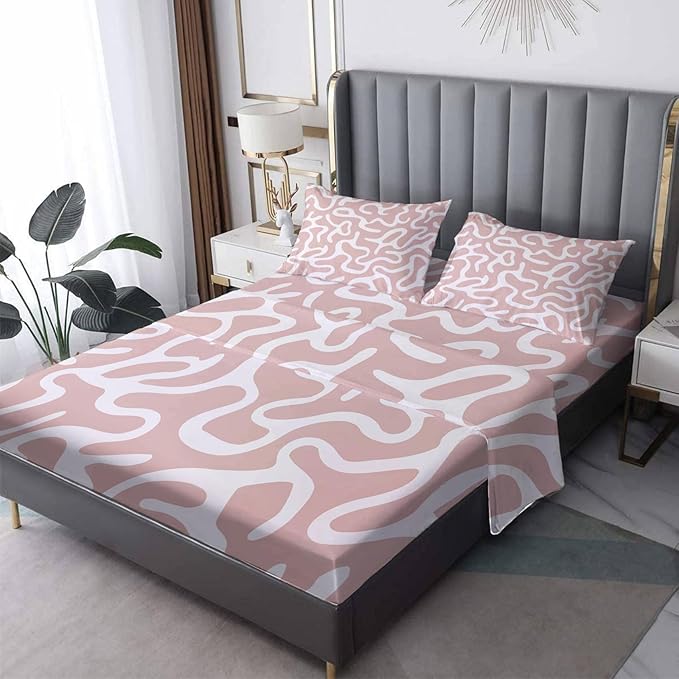 King Size Sheets Set - Abstract Bed Sheets & Bedroom Decor, Abstract Decor for Bedroom, Modern Sheet Set, Soft Microfiber Deep Pocket Patterned Bedding Sheets & Pillowcases