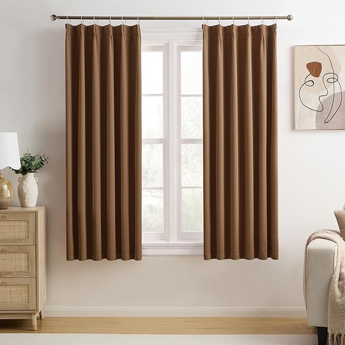 Cappuccino Brown Curtains 40x45 Inches Long 2 Panels Set, Pinch Pleated Thermal Insulated Blackout Room Darkening Curtain for Living Room,Window Draperies with Hooks