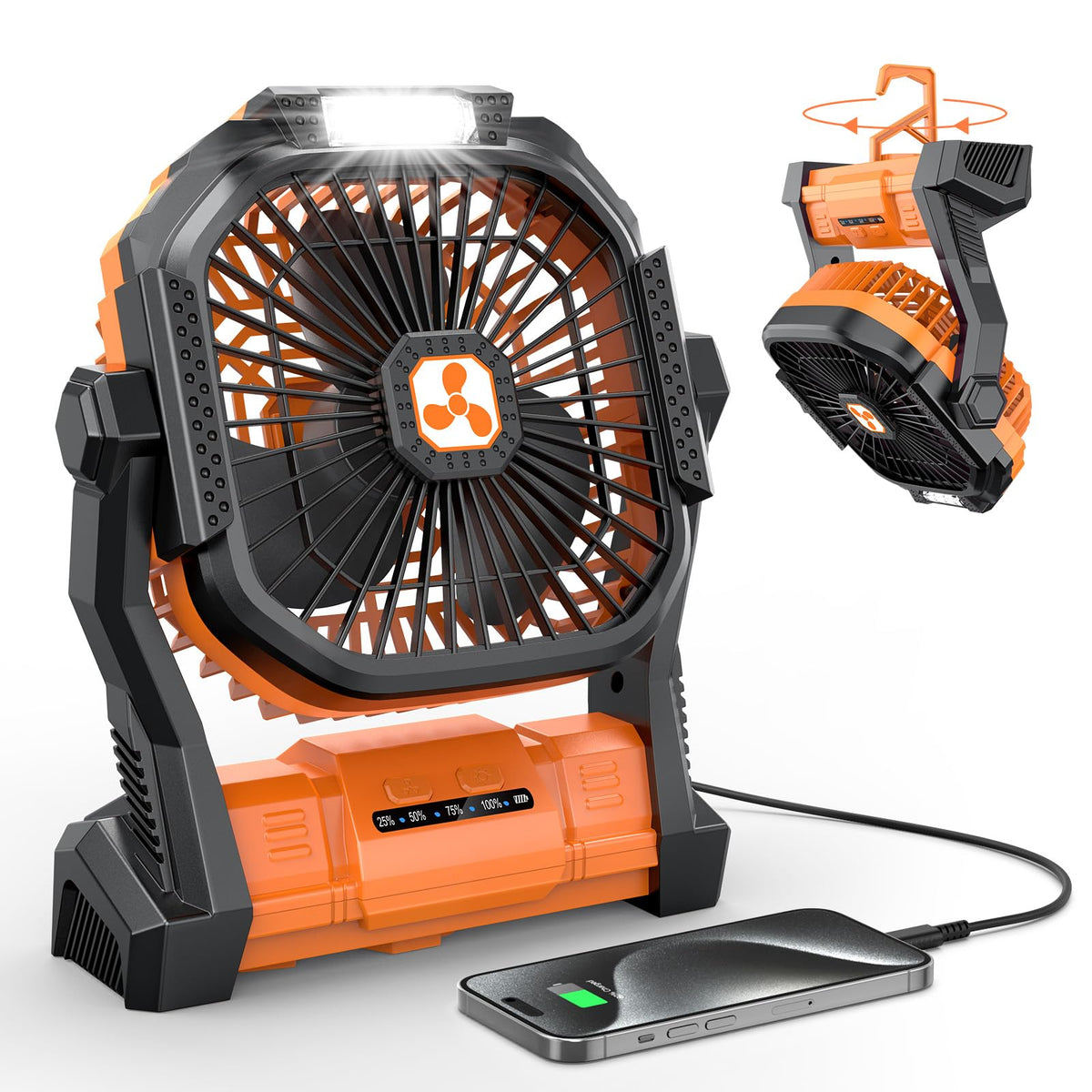 Portable Fan Rechargeable, Cordless Battery Powered Fan with LED Lantern, Small Table Fan, USB Battery Operated Fans for Travel Bedroom Home Camping Tent Office Beach Desk Picnic Barbecue Fishing