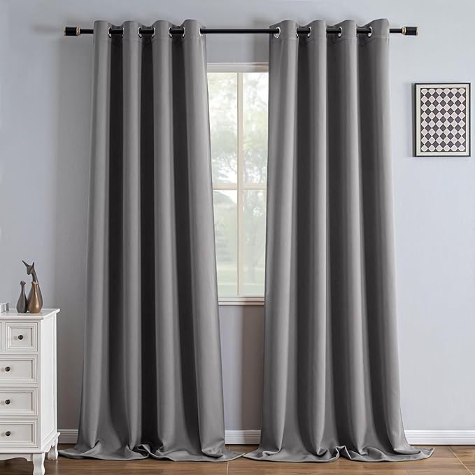 Light Grey Blackout Curtains 96 Inch Length 2 Panels Set, Black Out Curtains for Bedroom 96 Inch Long, Grommet Energy Saving Room Darkening Drapes for Living Room Window(W35 x L96)