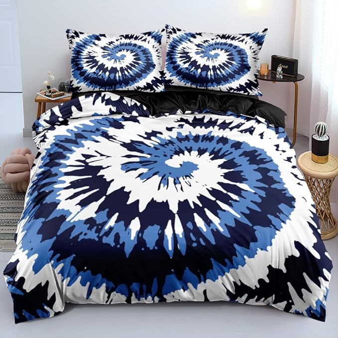 Tie Dye Duvet Cover Set Twin Size Full Dye Purple Blue Bed Set Boys and Girls Comforter Cover and Pillow Shams for Women Decor Bedroom