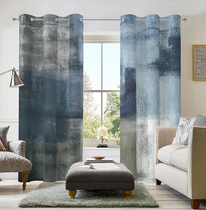 Asuexpect Dusty Blue Abstract Curtains 2 Panels Set Navy Grey Geometric Curtain Modern Chic Window Treatments Decorative for Farmhouse Living Room Bedroom Window 50% Darkening Curtain 42x72 Inch