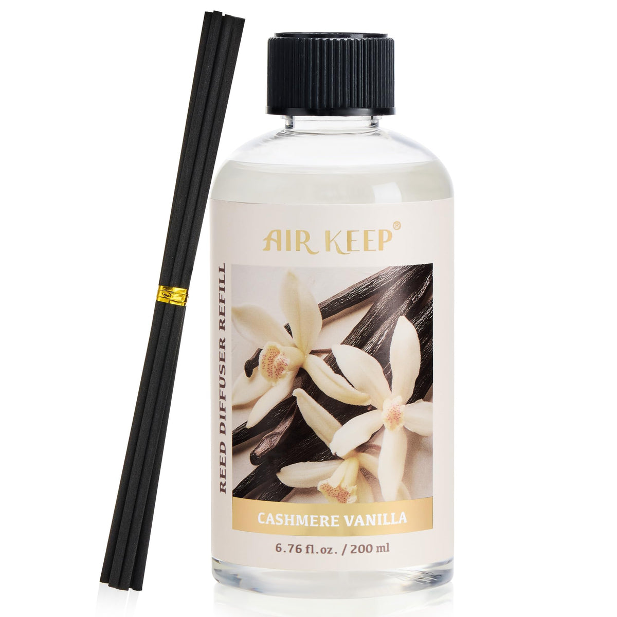 Airkeep Reed Diffuser Oil Refill with Diffuser Sticks, 6.76 Fl Oz(200ml) Cashmere Vanilla Scented Oils, Aroma Therapy, Home Fragrance & Air Freshener, Office Décor, Decoration