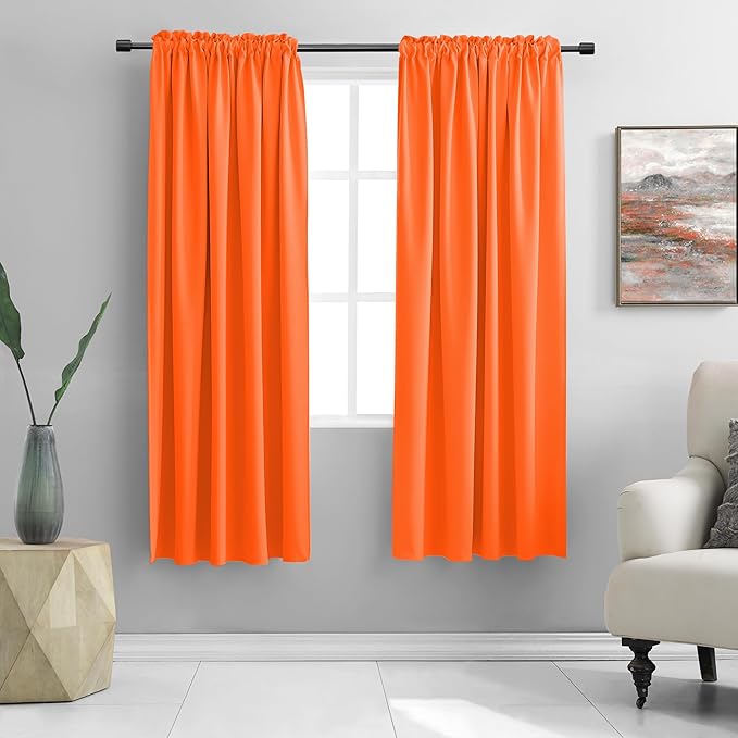 DONREN Bright Light Orange Room Darkenging Curtains for Living Room - Pumpkin Halloween Decoration Blackout Thermal Insulated Curtains for Bedroom,2 Panels,52-inch Width x 63-inch Length