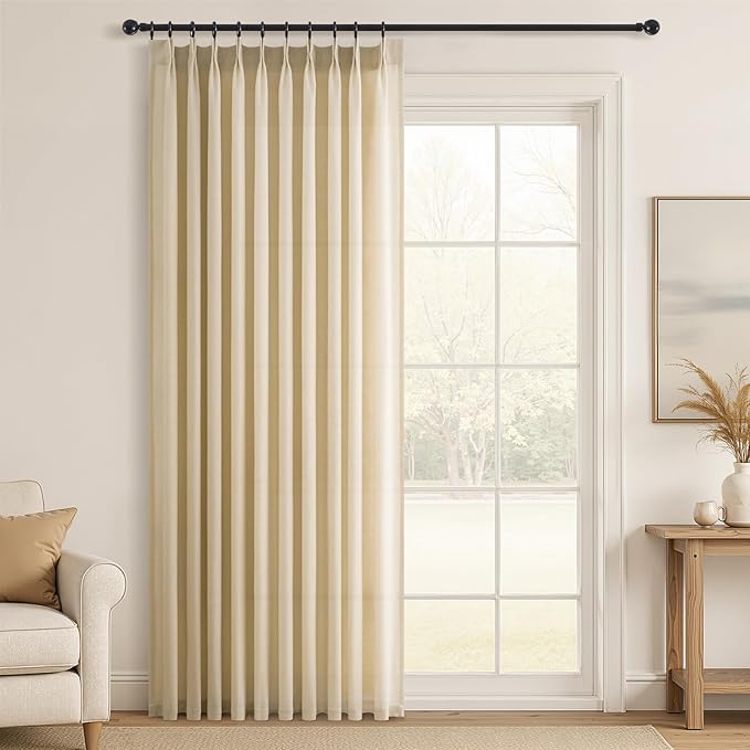 Topfinel 108 Inch Curtains 1 Panels Set,One Packs Pinch Pleat Back Tab Linen Window Semi Sheer Privacy Thick Decorative Curtain Drapes for Living Room Bedroom,60x108 in Long,Natural Linen