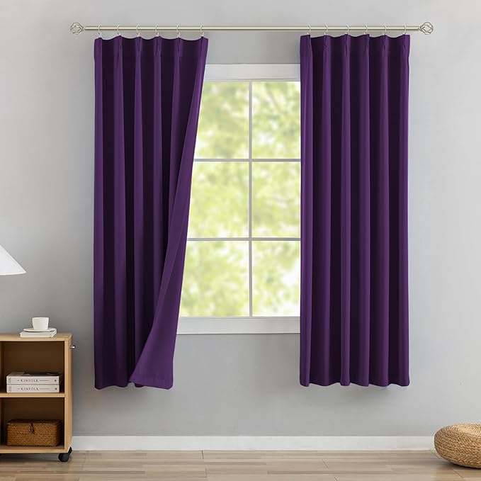 DONREN Royal Purple Pinch Pleated Blackout Curtains with Hooks - 78 inch Length Room Darkening Thermal Insulated Window Curtain Drapes for Living Room Bedroom Set of 2 Panels 40" Wx78 L