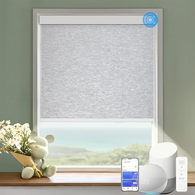 Motorized Blinds with Remote Cordless Automatic Motorized Shades Custom Blinds for Windows Smart Curtains Compatible with Alexa Google Home(Blackout Jacquard Grey,W58 x H72in)