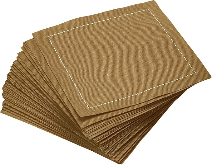 Five Star Cocktail Napkins, 50 Luxury Cotton Disposable Cocktail Party Napkins, 4.5" x 4.5" for Home Bars, Game Nights, Beverages, Birthdays, Weddings & Holidays, Khaki